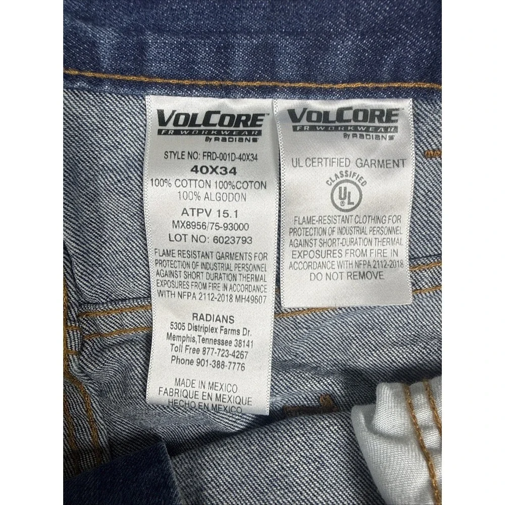 VolCore By Radians FR  Men's Denim Work Jeans 40x34 Fire‎ Retardant Cat 2